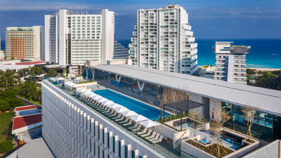 The Wander Rooftop is the social hub of Canopy by Hilton Cancun La Isla.