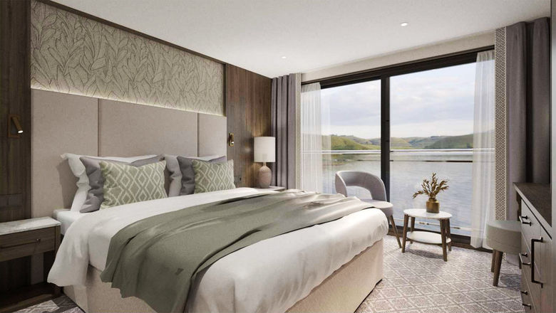 A rendering of a double cabin on the Riviera Radiance, a ship coming in 2025.