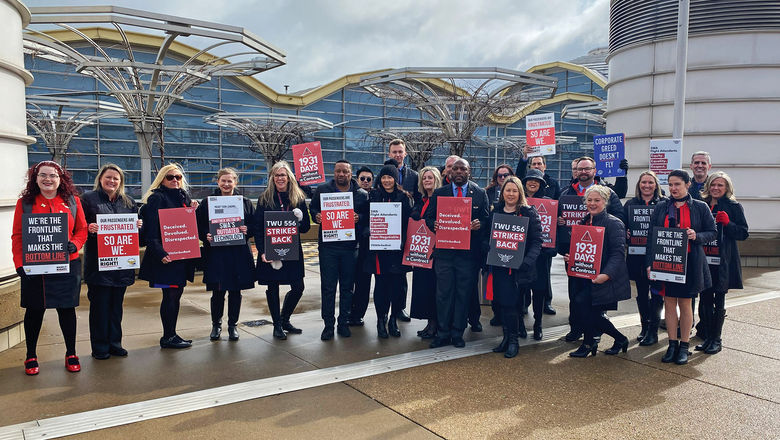 Southwest Airlines flight attendants protesting at Washington Reagan National Airport.