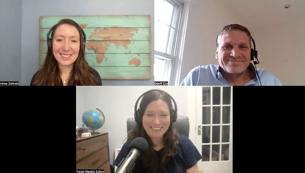 Clockwise from top left: Andrea Zelinski of Travel Weekly, Geoff Cox of KHM Travel Group and Rebecca Tobin of Travel Weekly on this week's Folo by Travel Weekly podcast episode. Clockwise from top left: Andrea Zelinski of Travel Weekly, Geoff Cox of KHM Travel Group and Rebecca Tobin of Travel Weekly on this week's Folo by Travel Weekly podcast episode.