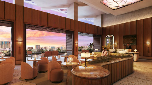 A rendering of the sixth-floor sitting area of the Ka Lai Waikiki Beach, which will offer spectacular views of the city and the ocean.