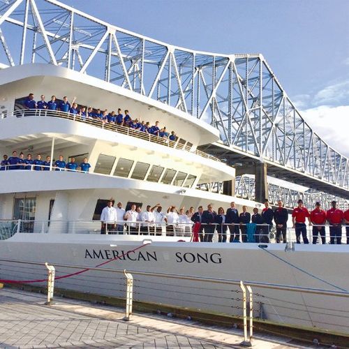 The crew of the American Song at the start of American Cruise Lines' 2024 Mississippi season. The crew of the American Song at the start of American Cruise Lines' 2024 Mississippi season.
