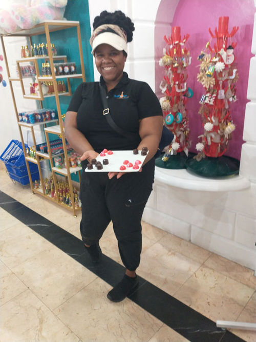 Tour guide Lelly Smith offers chocolate samples at the Graycliff Chocolatier. Tour guide Lelly Smith offers chocolate samples at the Graycliff Chocolatier.