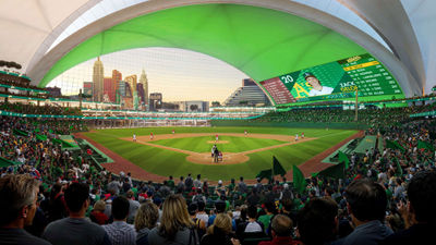 A rendering of a proposed $1.5 billion, 33,000-seat ballpark in Las Vegas to house the A’s.