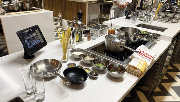 Ingredients measured and ready at the ADA-compliant workstation for the Emeril's Favorites class at the Carnival Kitchen. Ingredients measured and ready at the ADA-compliant workstation for the Emeril's Favorites class at the Carnival Kitchen.