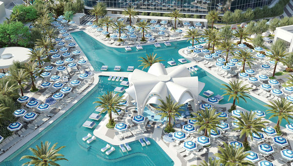 A rendering of the six-acre Oasis Pool Deck, now open at the Fontainebleau Las Vegas.
