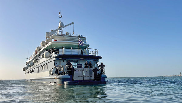 Harmony G, the 44-passenger small ship vessel that Variety Cruises uses for its West Africa sailings between Senegal and the Gambia.