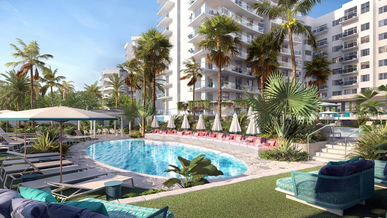 A rendering of the lower pool deck at the Andaz Miami Beach.