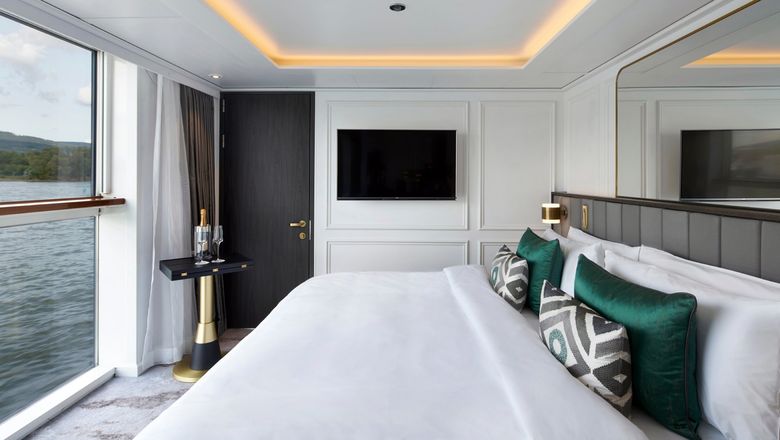 A French balcony room on the S.S. Victoria, which will sail for Uniworld in Europe this year.