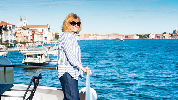 A solo traveler on a Uniworld Boutique River Cruises ship. A solo traveler on a Uniworld Boutique River Cruises ship.