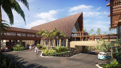A rendering of the arrival area at the new Coco Palms resort in Kauai.