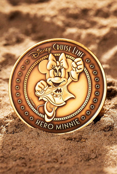 The Disney Destiny's hull artwork is portrayed on a keel coin -- Minnie Mouse as a superhero. The Disney Destiny's hull artwork is portrayed on a keel coin -- Minnie Mouse as a superhero.