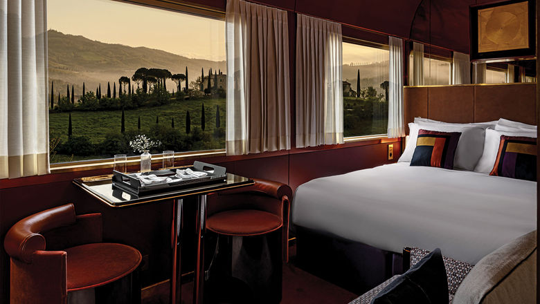 Rendering of a suite aboard La Dolce Vita train.