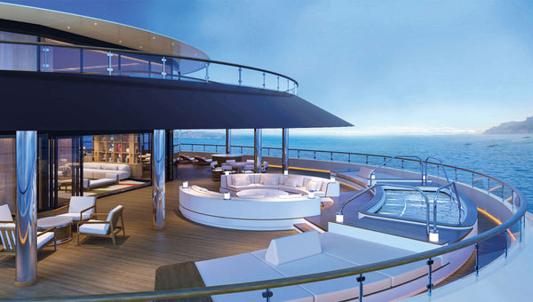 A rendering of a Loft Suite terrace on the Four Seasons Yacht.