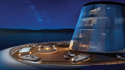 Four Seasons Yachts called its Funnel Suite's wraparound windows "a one-of-a-kind engineering feat."
