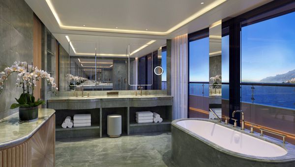 A rendering of a Loft Suite bathroom.