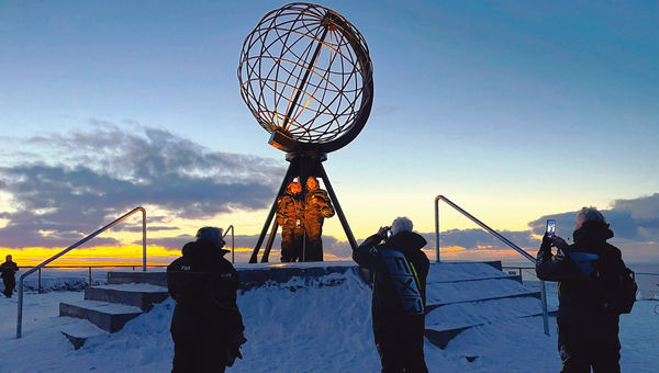 A snowmobile excursion went to North Cape, the terminus of the northernmost road in Europe, marked by a globe monument. A snowmobile excursion went to North Cape, the terminus of the northernmost road in Europe, marked by a globe monument.