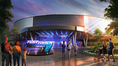 Concept art showing a redone entryway to Test Track.