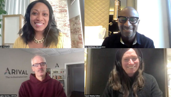 Clockwise from top left: Nicole Edenedo of Travel Weekly; Kier Matthews of On Location Experiences; Rebecca Tobin of Travel Weekly and Douglas Quinby of Arival. Clockwise from top left: Nicole Edenedo of Travel Weekly; Kier Matthews of On Location Experiences; Rebecca Tobin of Travel Weekly and Douglas Quinby of Arival.
