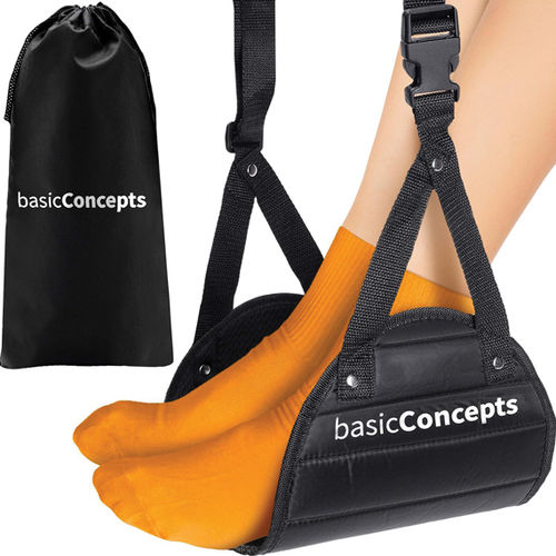 The BasicConcepts Foot Hammock is one of several available footrest products that attach to the seatback tray table.