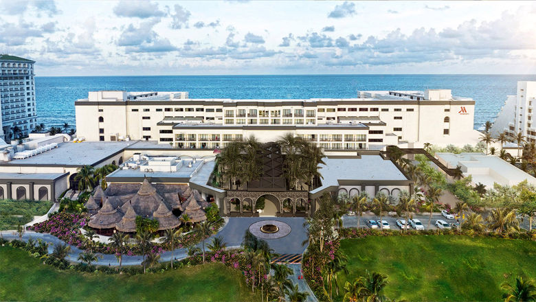 An aerial view of the Marriott Cancun, which is now an all-inclusive resort.