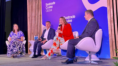 From left, moderator Michelle Baran, MSC's Antonio Burrello, Windstar's Janet Bava and Atlas Ocean Voyages' Jason O'Keefe discussing how to attract new cruisers.