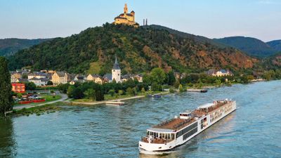 A Viking ship cruising the Rhine River. Viking's 2025 inventory is already 67% booked.
