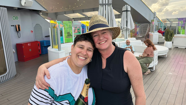 The writer with Richard's Rooftop server and ambassador Mariana, who helped make the trip extra special for the Padilla family.