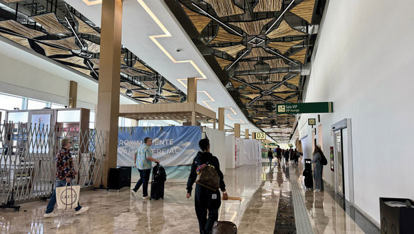 A Mayan design motif is recognizable at Tulum's airport.