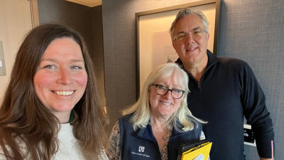 From left: Rebecca Tobin, the host of the Folo podcast; Ann Epting, Abercrombie & Kent's senior vice president of private jet and special interest travel; and Rob Clabbers, president of Q Cruises + Travel, in Portland, Ore.