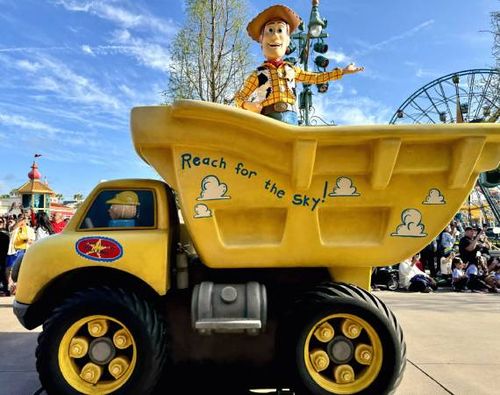 woody "toy story" During the Better Together: A Pixar Pals Celebration Parade at Disney California Adventure Park.