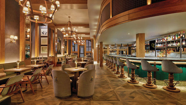The interior of the Gambit Bar, one of several food and beverage venues at the Sebastian Vail, a Timbers Resort.
