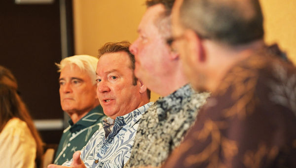 Jay Talwar, Hawaii Visitors & Convention Bureau; Sean Dee, Outrigger Hospitality Group; Ray Snisky, ALG Vacations; and Avi Mannis, Hawaiian Airlines.