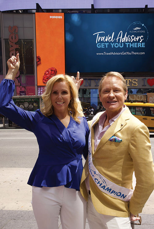 Jacki Marks, global head of trade brands for ALG Vacations, with ALG travel advisor champion Carson Kressley.