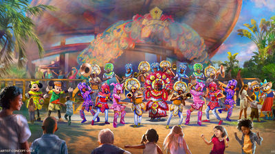 A Junkanoo group will perform for guests and meet up with traditional Disney characters donned in Junkanoo costumes.