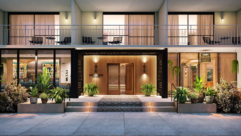 The entrance of the Romer House Waikiki. The adults-only boutique hotel has added the Lei Stand Waikiki bar to its retreat.