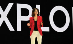 Expedia CEO Ariane Gorin on stage during Expedia’s Explore partner conference.
