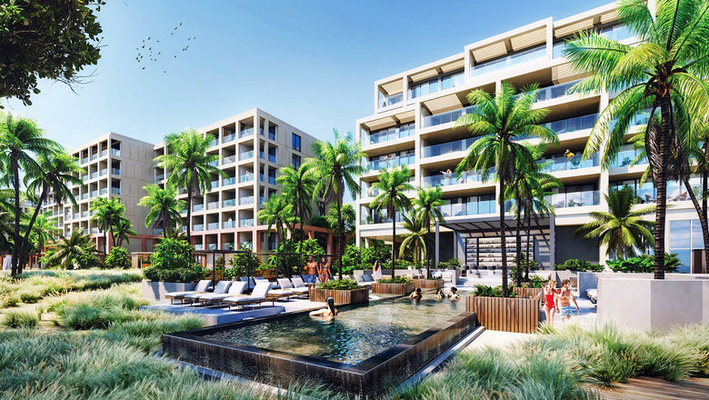 A rendering of the Grace Bay Beach complex that will be home to InterContinental, Kimpton and Hotel Indigo hotels.