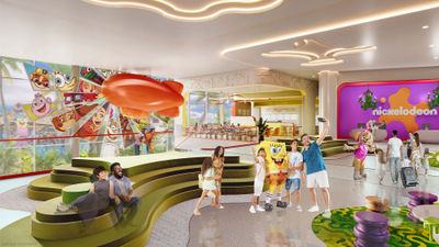 A rendering of the Nickelodeon Hotels & Resorts Orlando's lobby.
