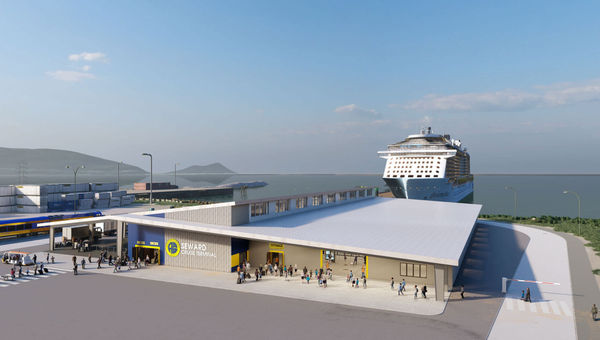 Renderings depict a new cruise terminal in Seward that is expected to open in 2026.