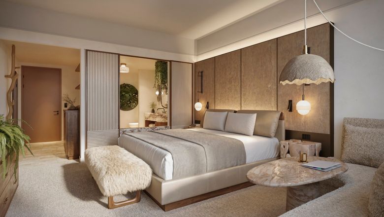 Rendering of a king room at the 1 Hotel Seattle.
