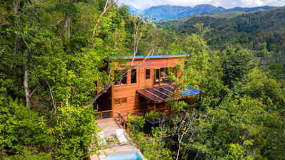 the ultraluxe and private Ti-Fey+ Villas are tree houses that feature floor-to-ceiling glass walls, private plunge pools, outdoor rainfall showers and open-plan chef's kitchens.
