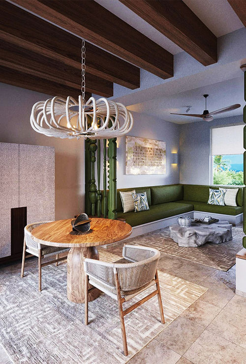 A model room showcasing a suite's living space at the Luxury Collection resort in Riviera Maya. A model room showcasing a suite's living space at the Luxury Collection resort in Riviera Maya.