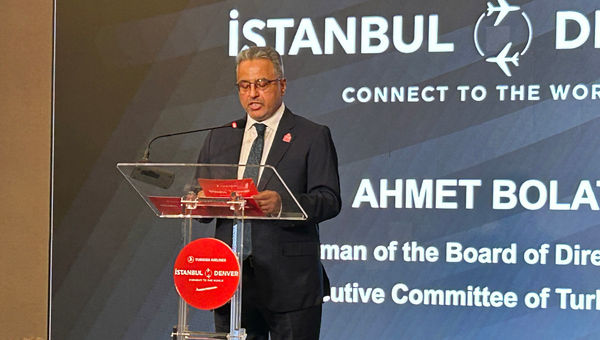 Turkish Airlines chairman Ahmet Bolat speaks at a gala celebrating the carrier's first flight to Denver. Turkish Airlines chairman Ahmet Bolat speaks at a gala celebrating the carrier's first flight to Denver.