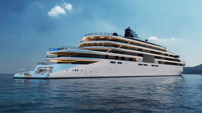 Rendering of Aman's 50-suite luxury yacht, which is expected to begin sailing in 2027.