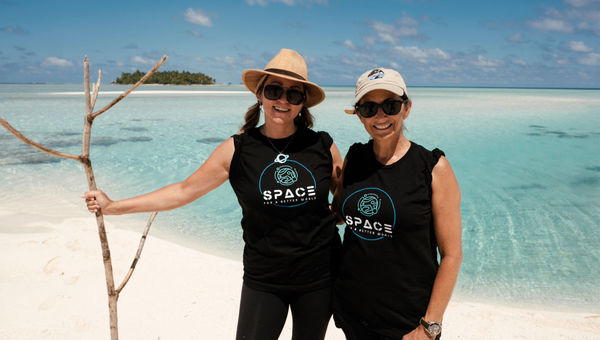 Korp, left, and Stott at space camp at the Como Maalifushi in the Maldives. They're holding another camp there in August.