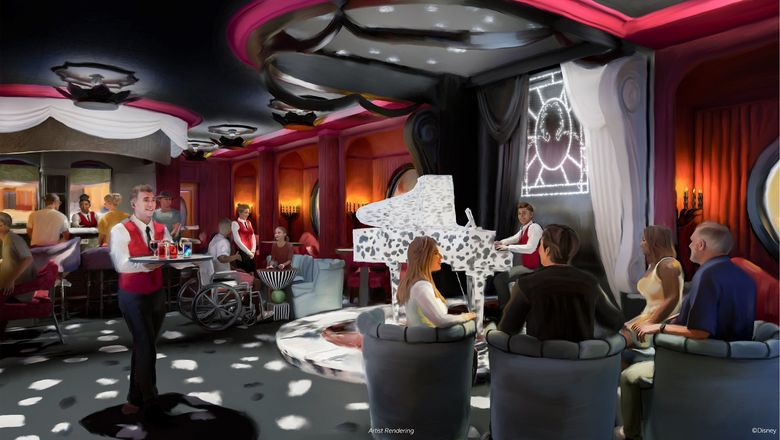 The piano in De Vil's piano bar will be spotted like a Dalmatian.