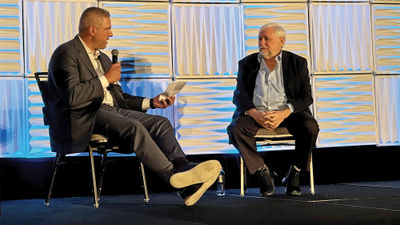 David Locke, right, co-owner of Seize the Seas, in conversation with Avoya Travel’s chief sales officer Phil Cappelli at the host agency's Million Dollar Showcase.