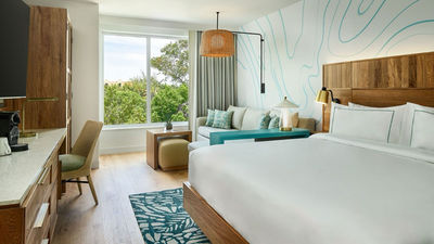 An updated guestroom at the newly renovated Faro Blanco Resort & Yacht Club in Marathon, Fla.