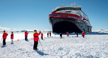 HX Expeditions' Roald Amundsen in Antarctica. Expedition cruise lines say they are increasingly altering Antarctica itineraries midsailing due to weather conditions.